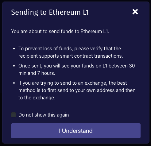 Send to Ethereum Popup