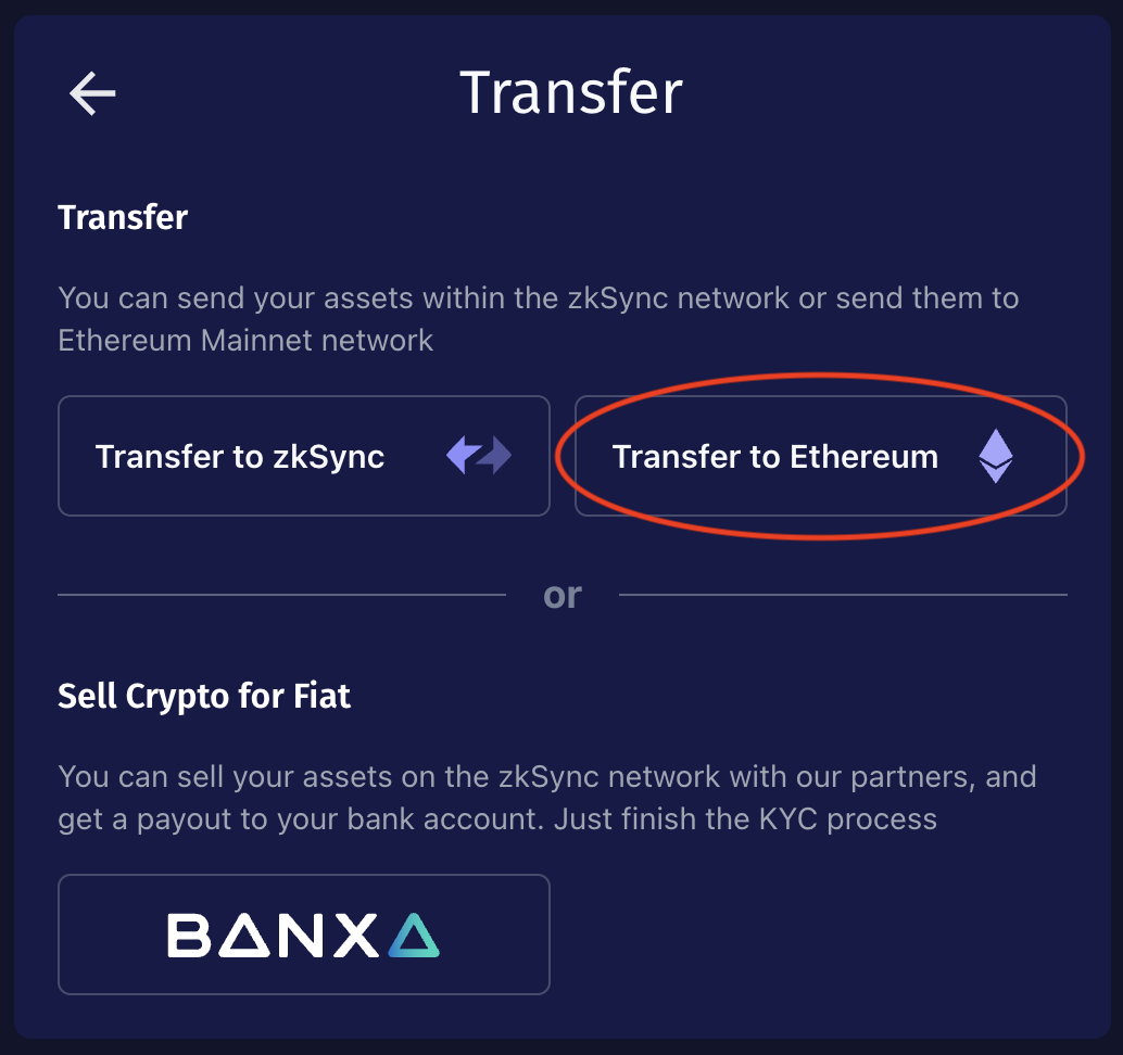 Select Transfer to Ethereum