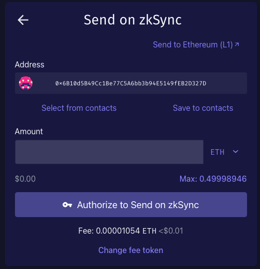 Authorize to send on zkSync