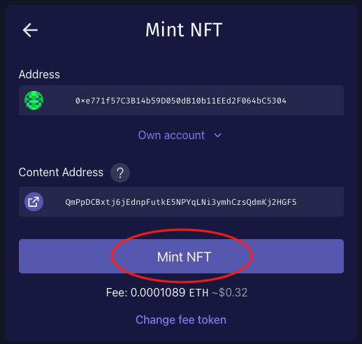 Mint NFT button