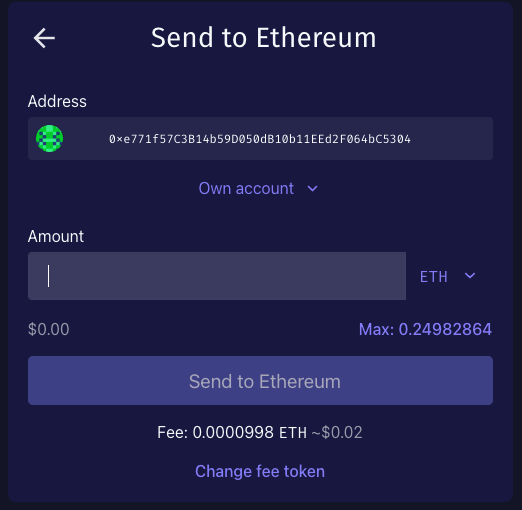 Send to Ethereum